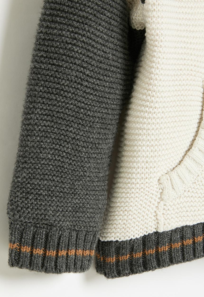 MINOTI - Knitted hooded button thru cardigan - white & grey