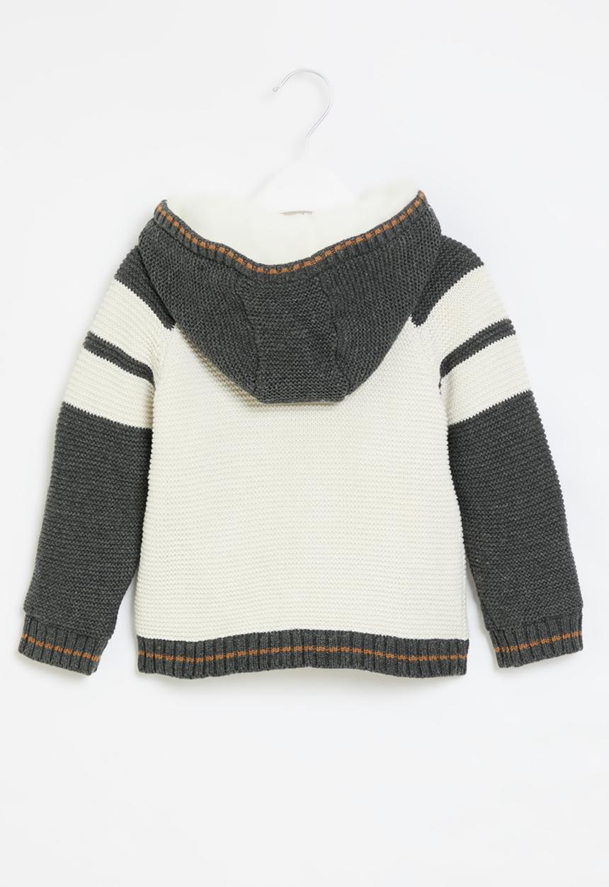 MINOTI - Knitted hooded button thru cardigan - white & grey