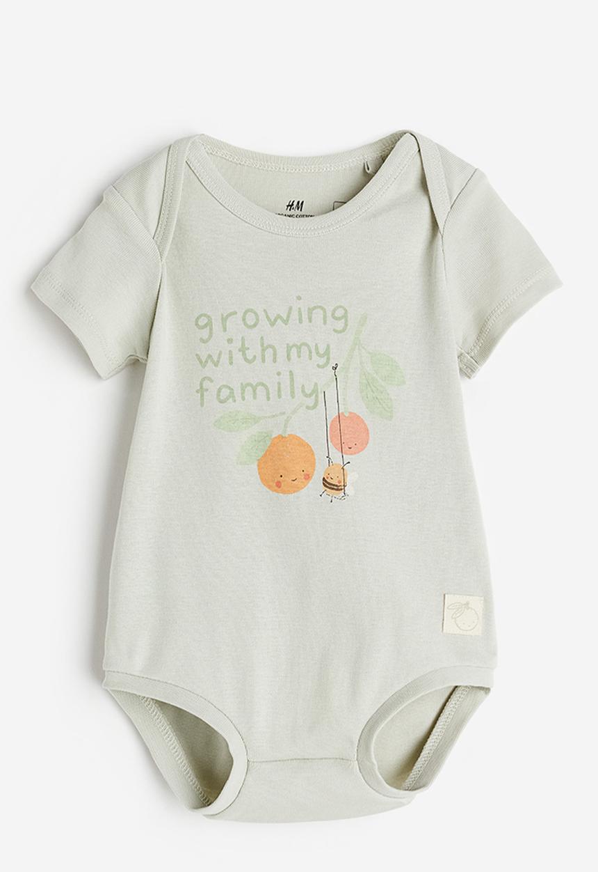H&M - Cotton jersey bodysuit - light dusky green