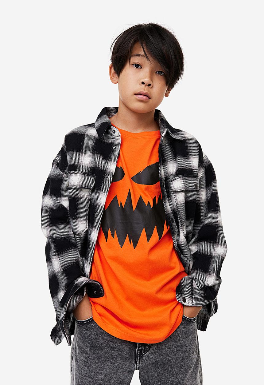 H&M - Printed cotton t-shirt - orange carved pumpkin