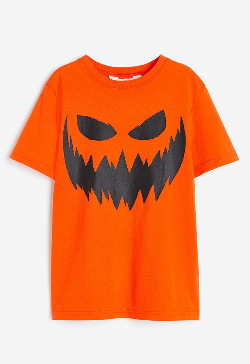 H&M - Printed cotton t-shirt - orange carved pumpkin