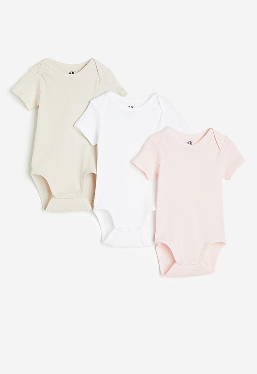 H&M - 3-pack short-sleeved bodysuits - beige ,pink,white