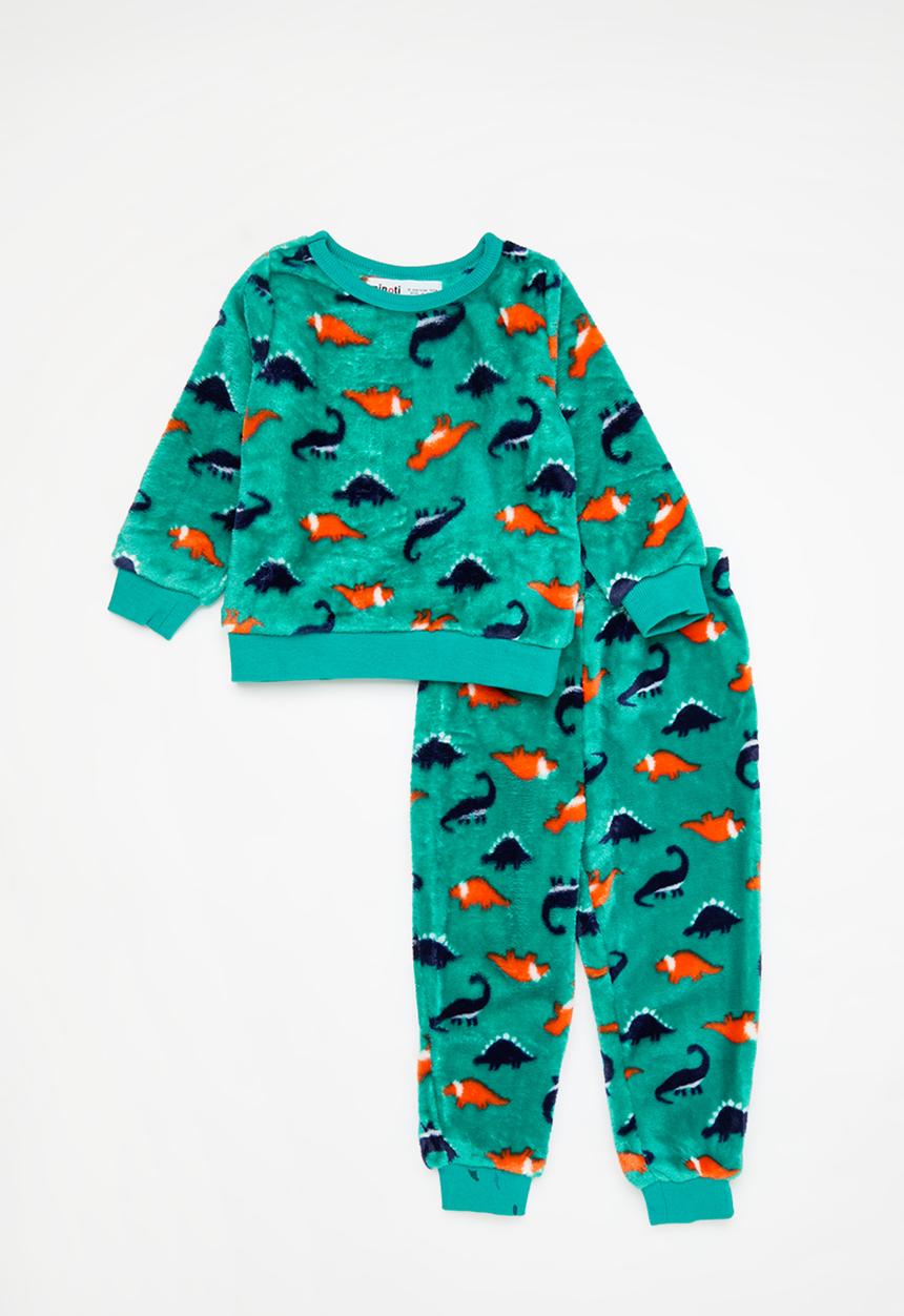 MINOTI - Boys 2 pack dinosaur cuddle fleece pyjama set - green