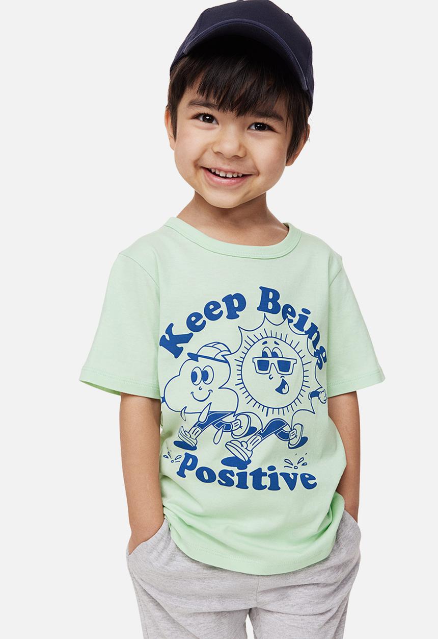 H&M - Printed cotton T-shirt - light green 