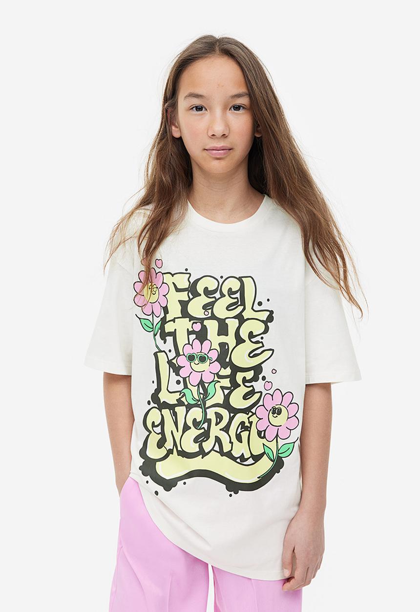 H&M - Oversized cotton T-shirt - white graffiti