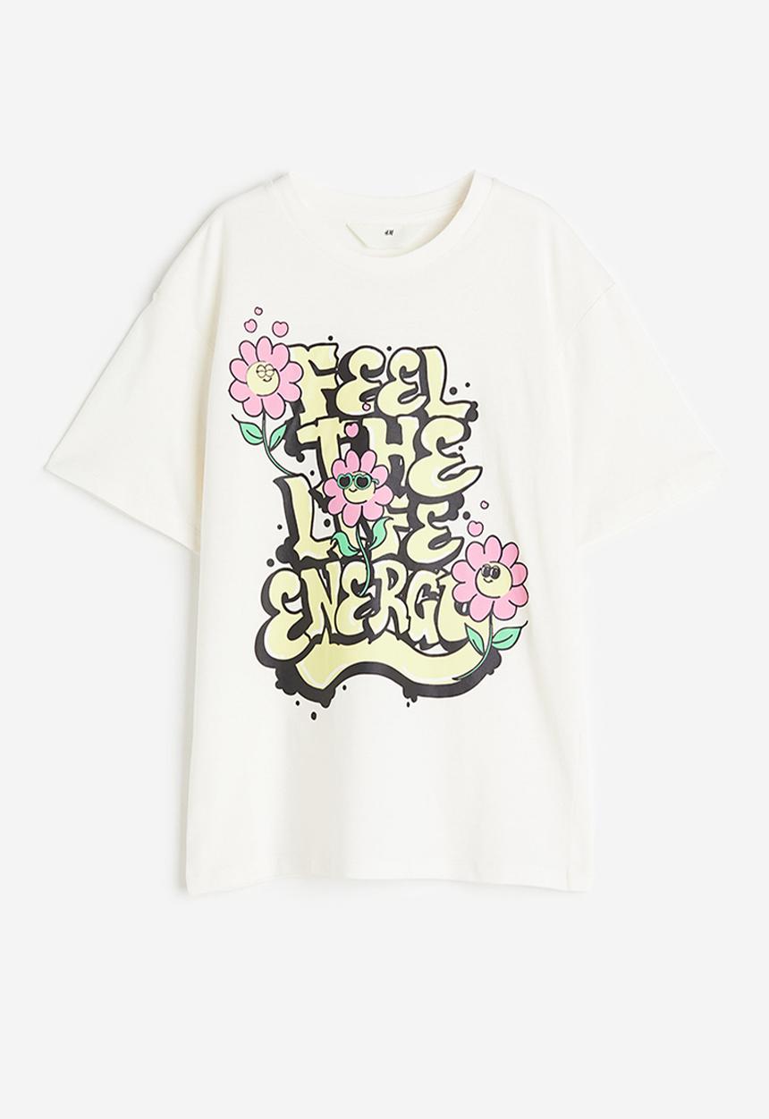 H&M - Oversized cotton T-shirt - white graffiti