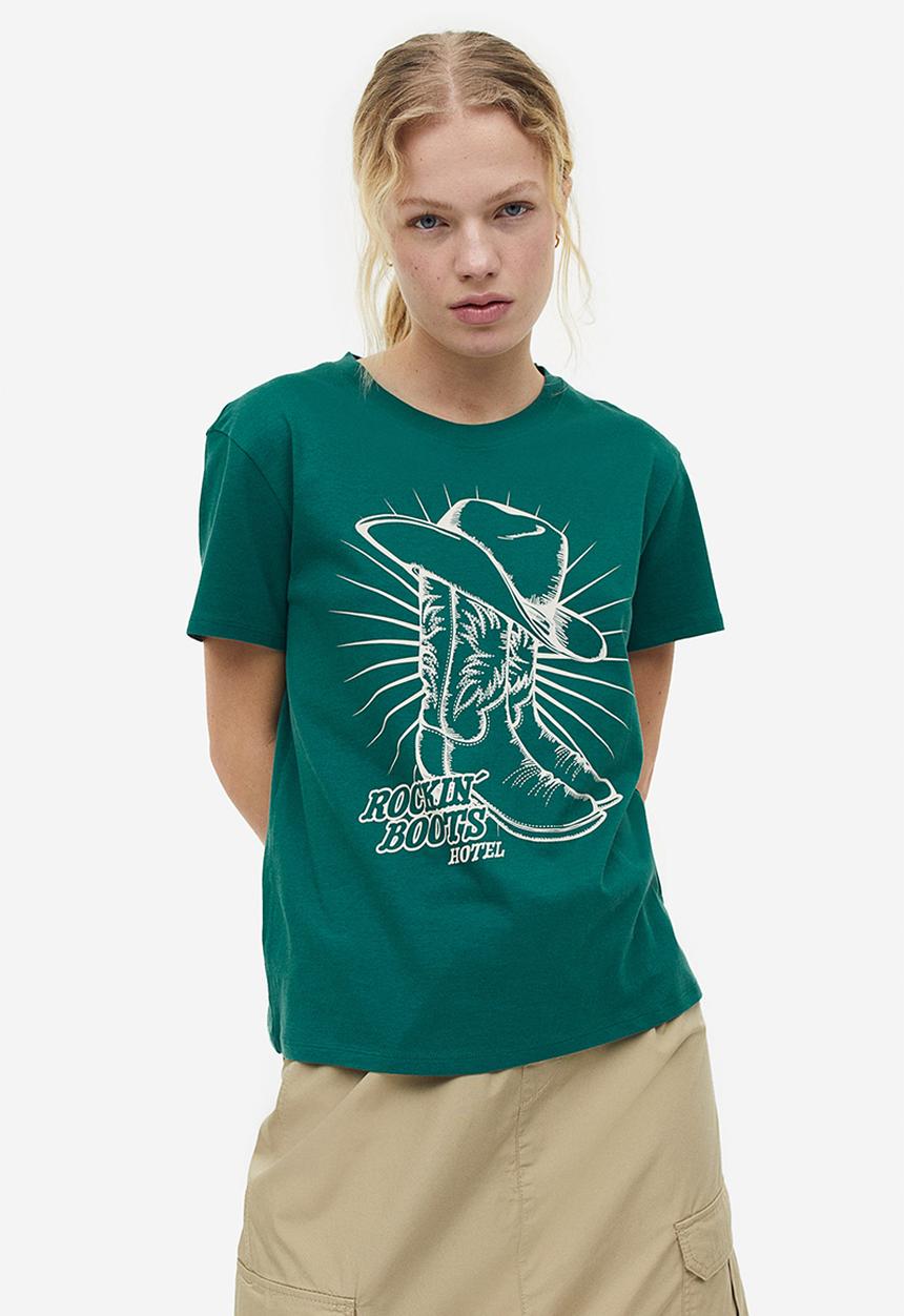 H&M - T-shirt - dark green boots