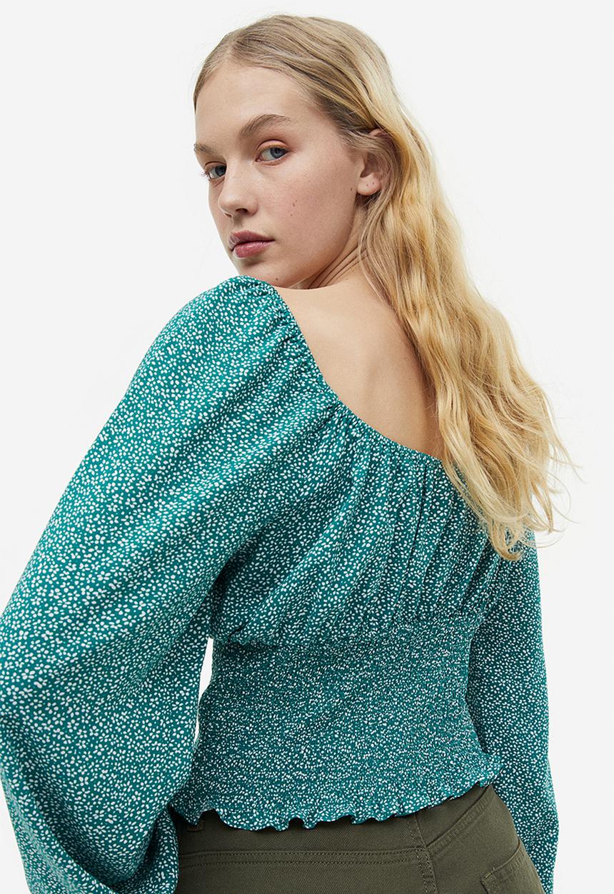 H&M - Smocked blouse - green floral