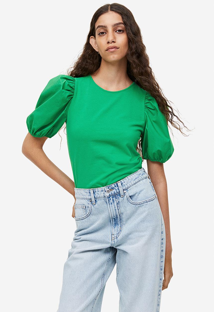 H&M - Puff-sleeved top - green