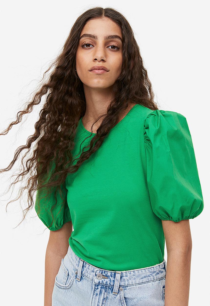 H&M - Puff-sleeved top - green