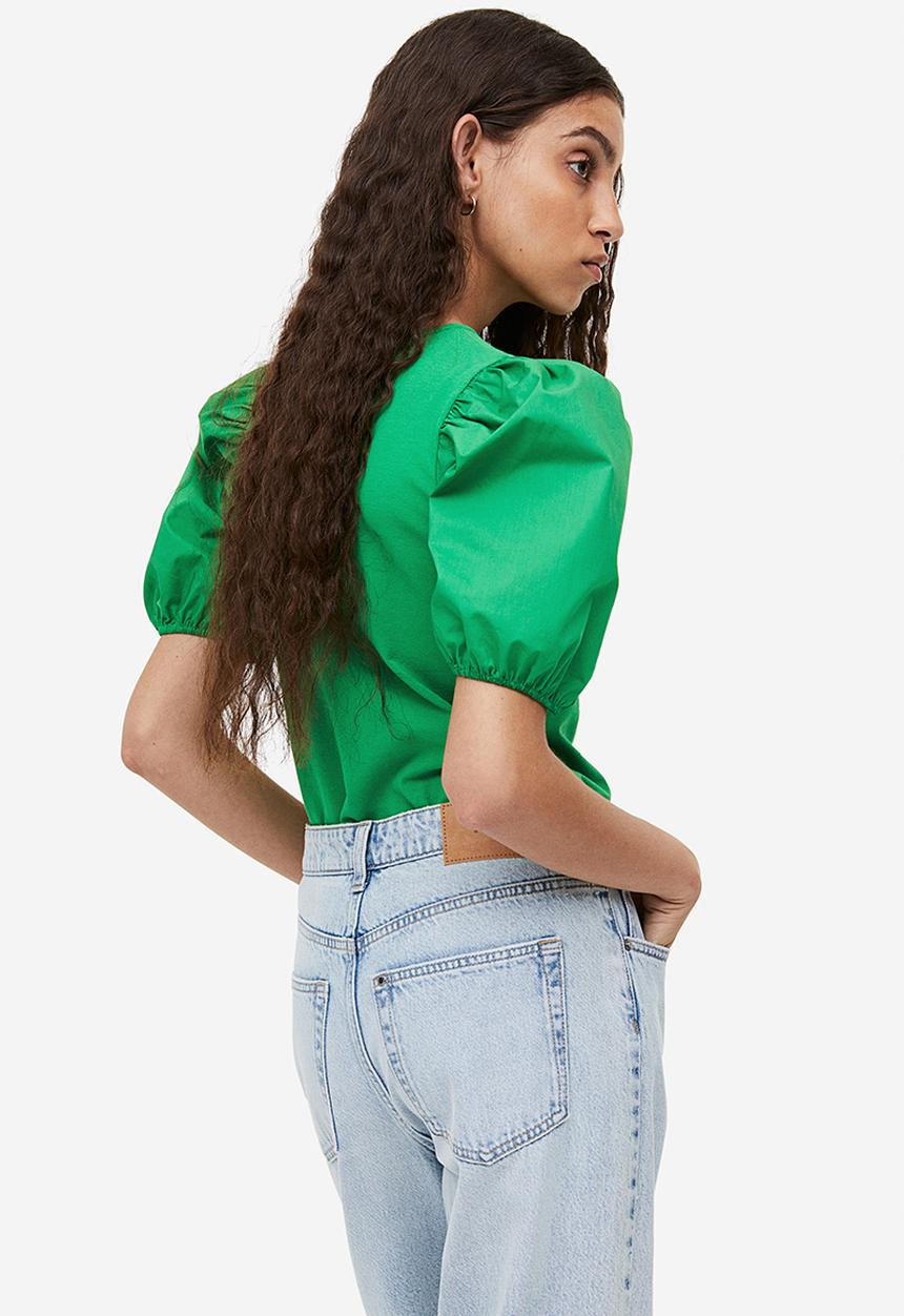 H&M - Puff-sleeved top - green