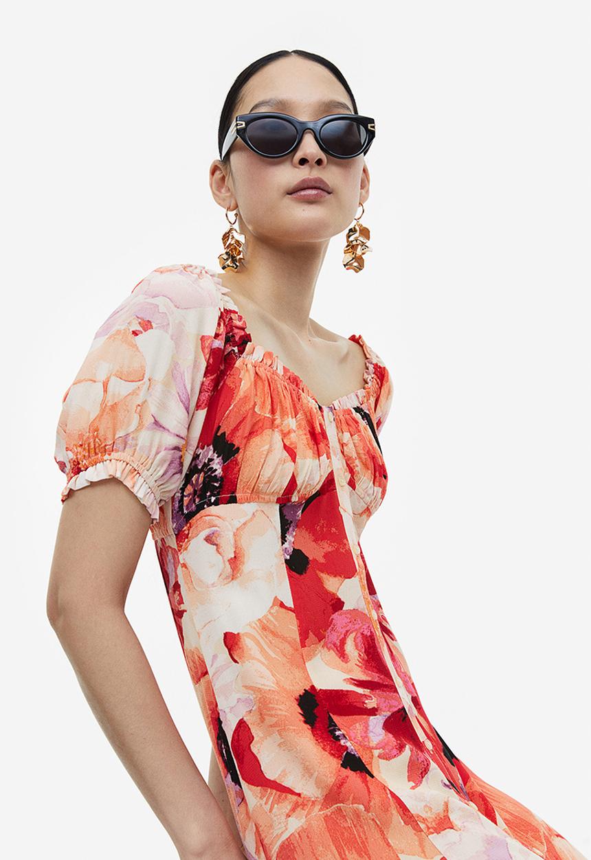 H&M - Off-the-shoulder crêpe dress - light orange floral