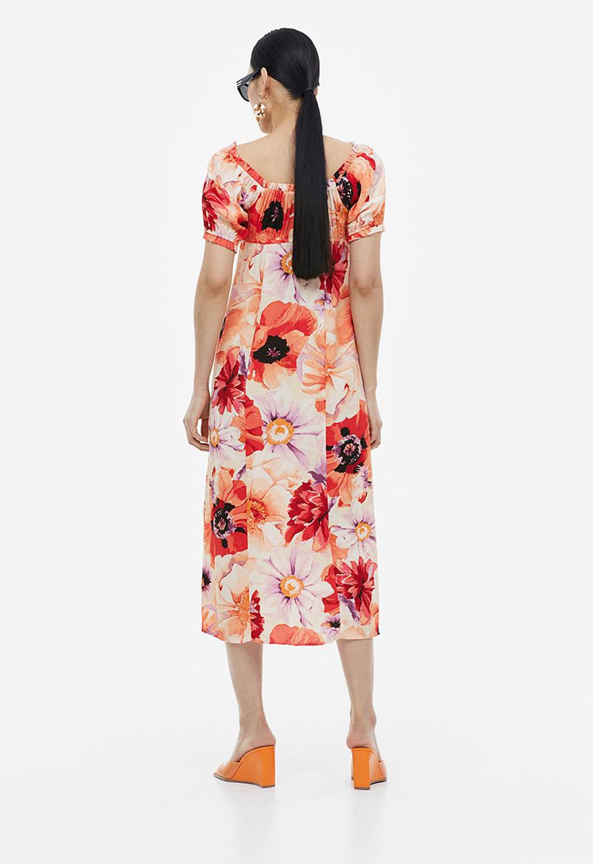 H&M - Off-the-shoulder crêpe dress - light orange floral