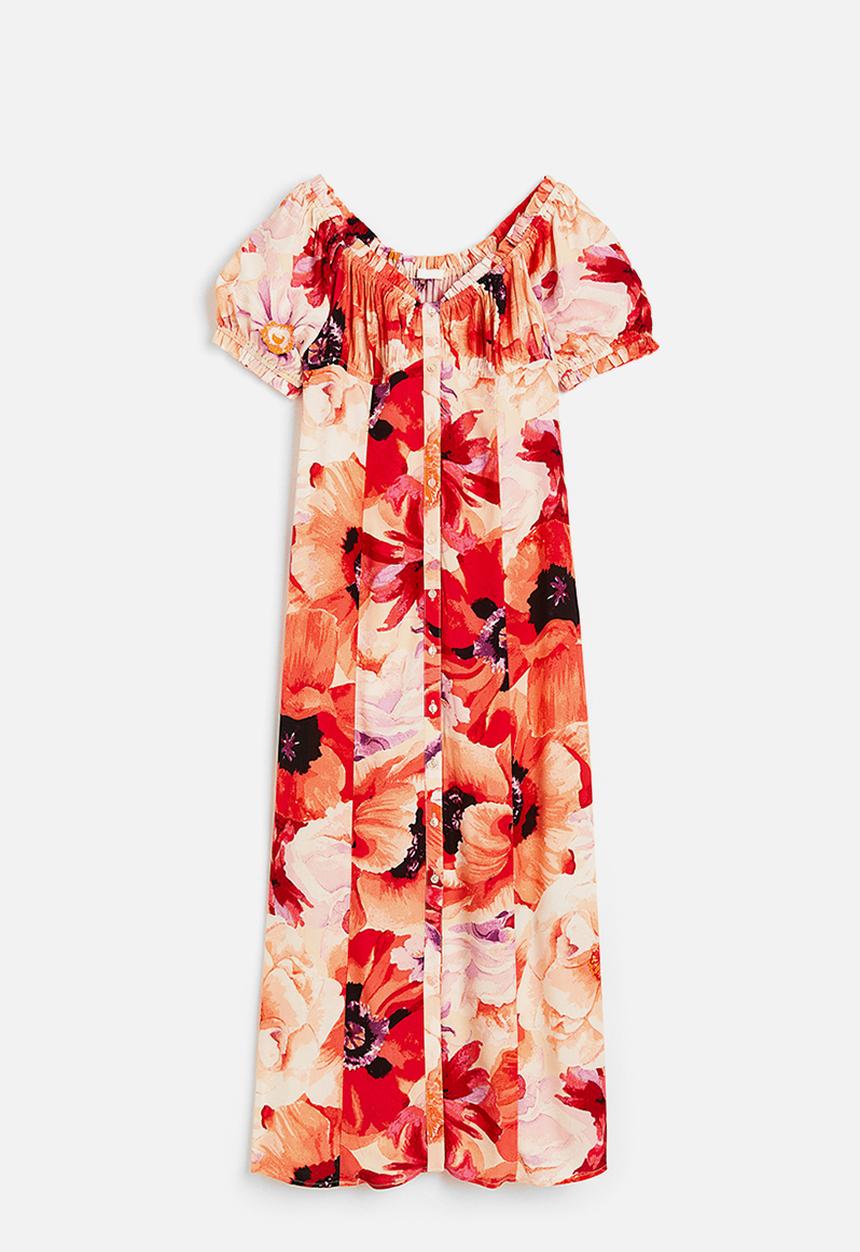 H&M - Off-the-shoulder crêpe dress - light orange floral