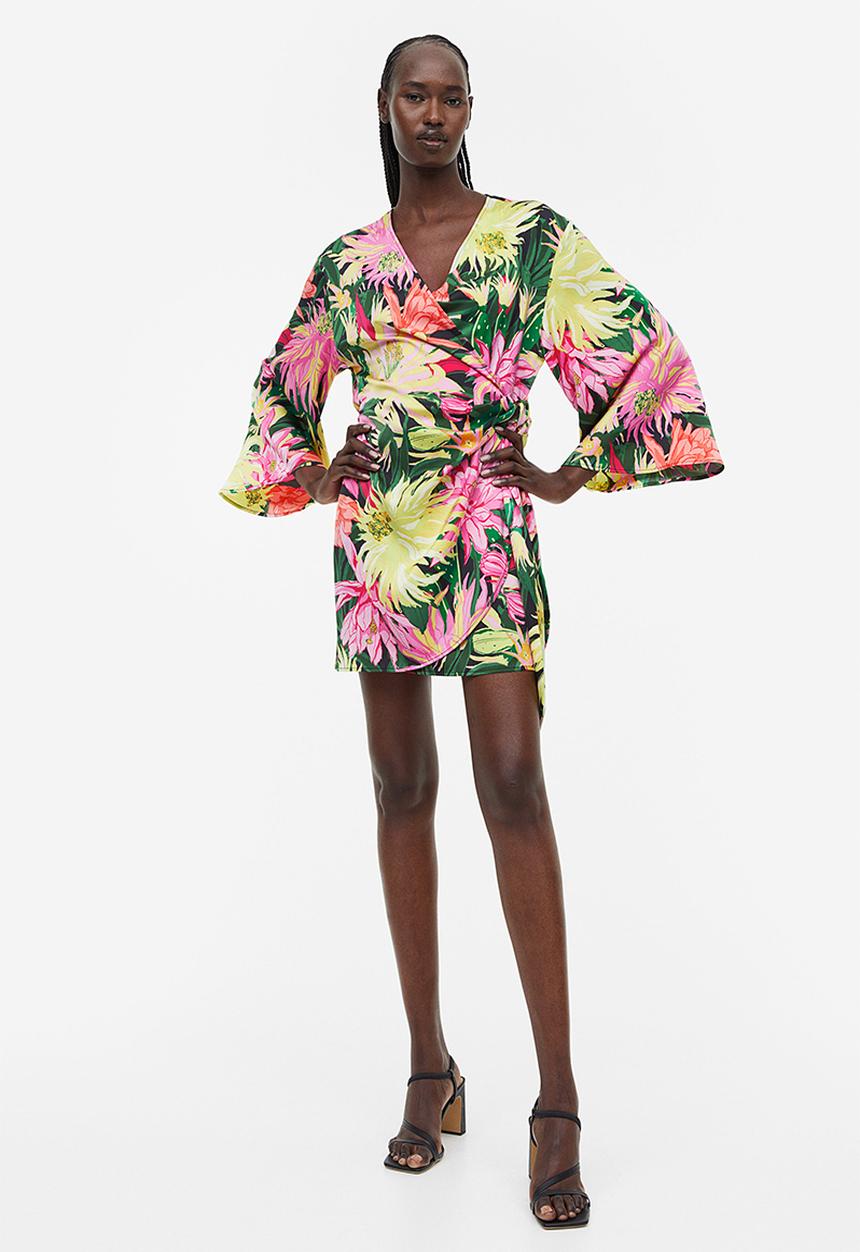H&M - Satin wrap dress - green floral