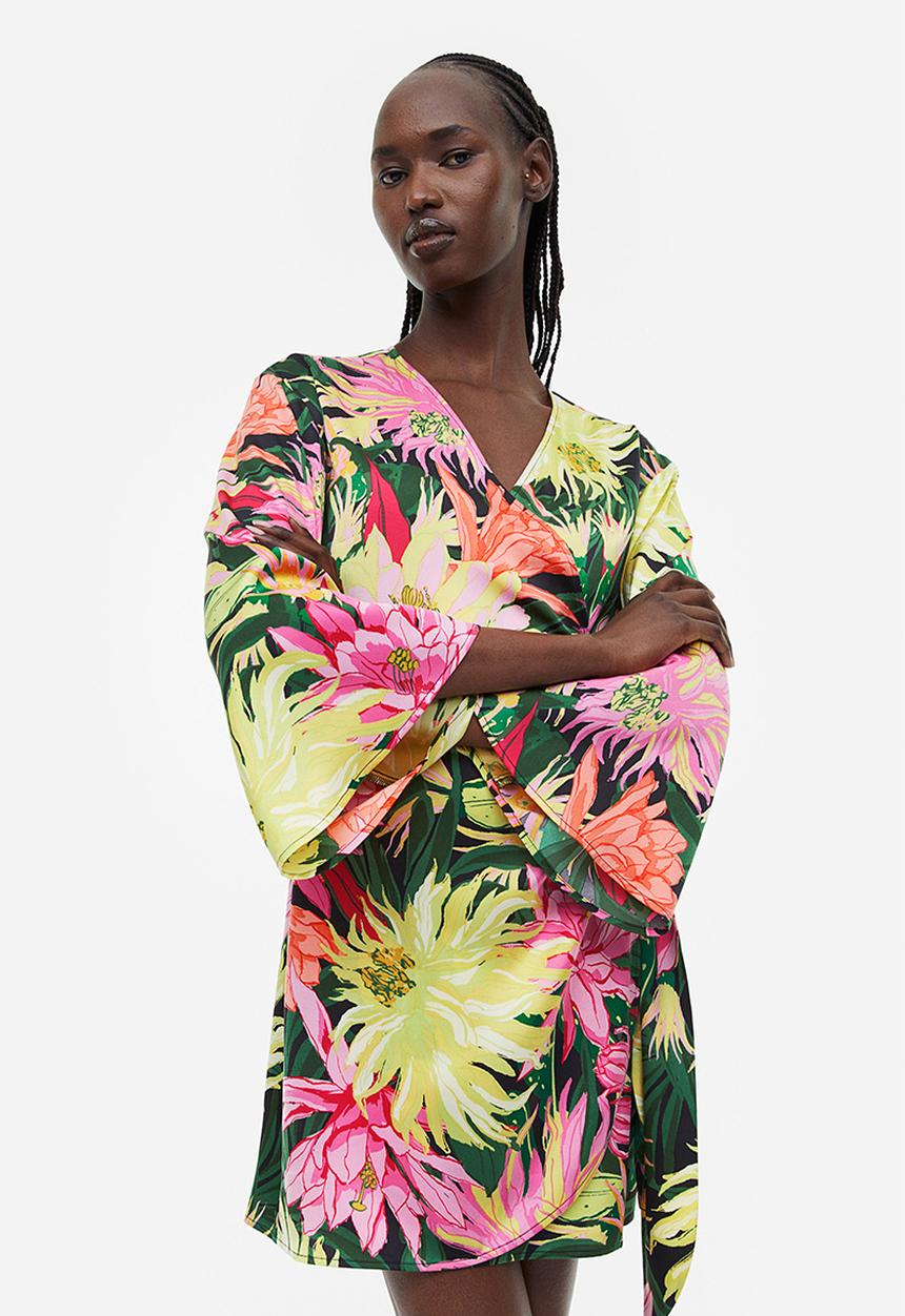 H&M - Satin wrap dress - green floral