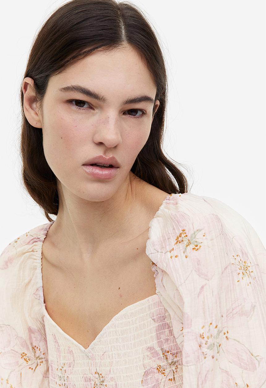 H&M - Smocked top - cream & pink floral 
