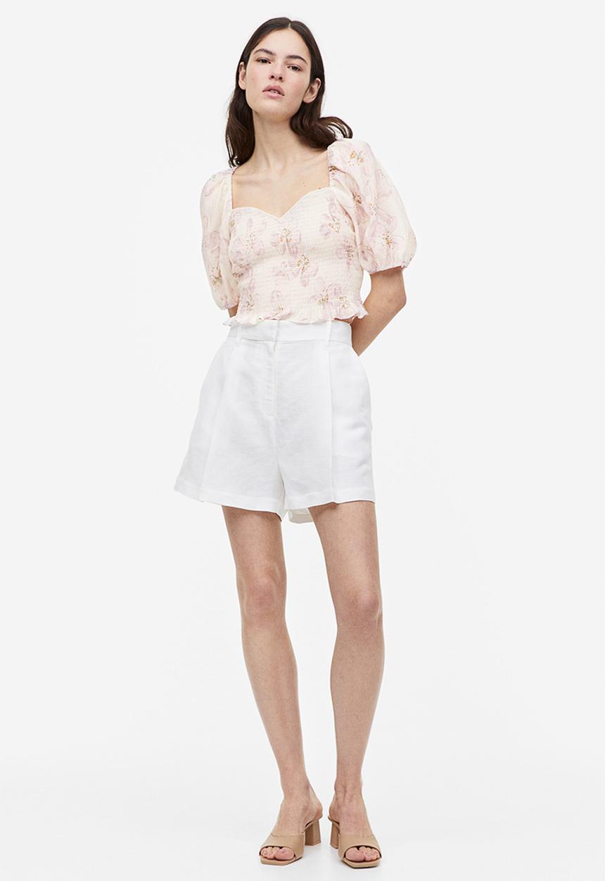 H&M - Smocked top - cream & pink floral 