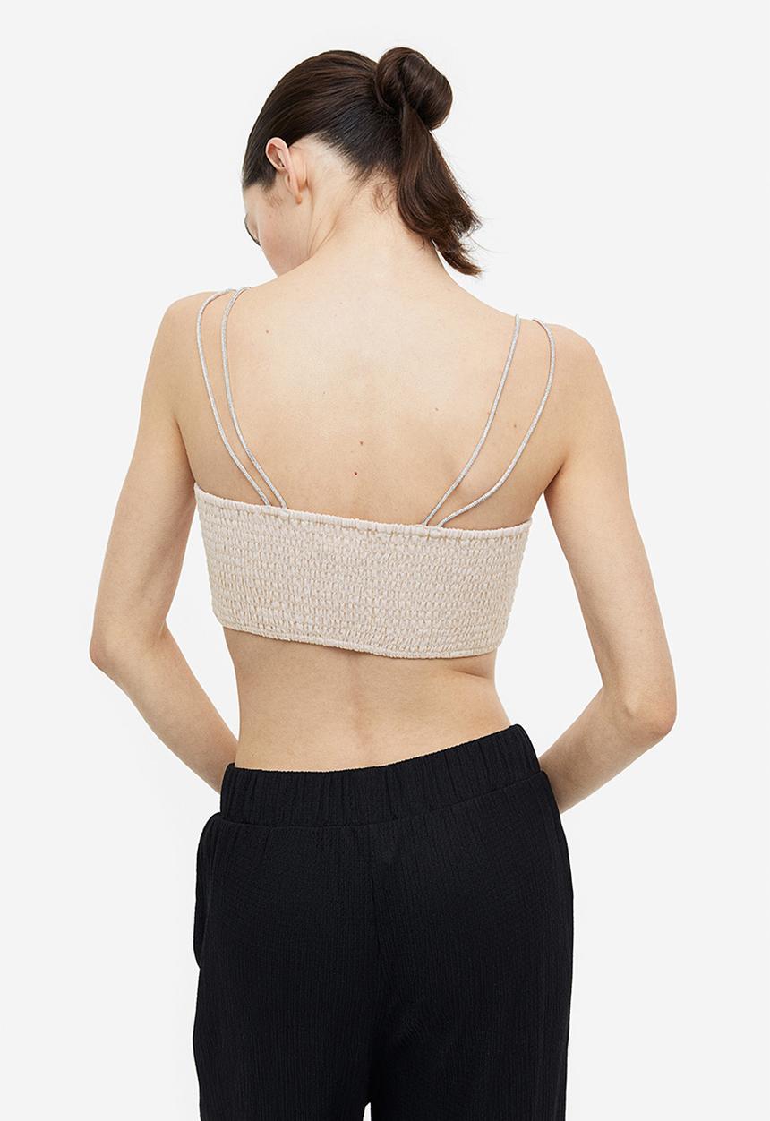 H&M - Rhinestone-strap crop top - light beige