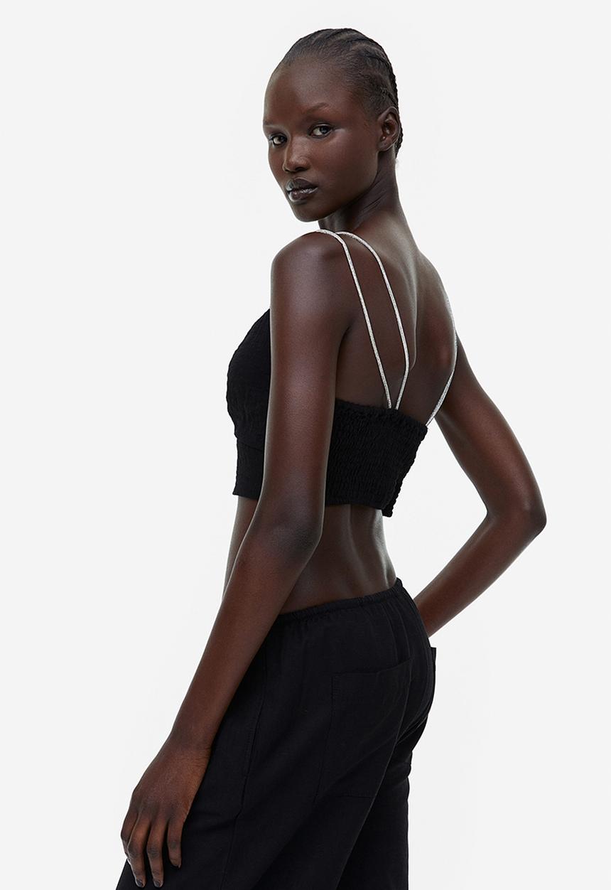H&M - Rhinestone-strap crop top - black rhinestones