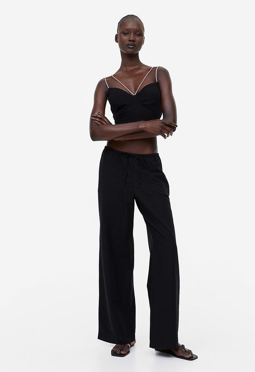 H&M - Rhinestone-strap crop top - black rhinestones