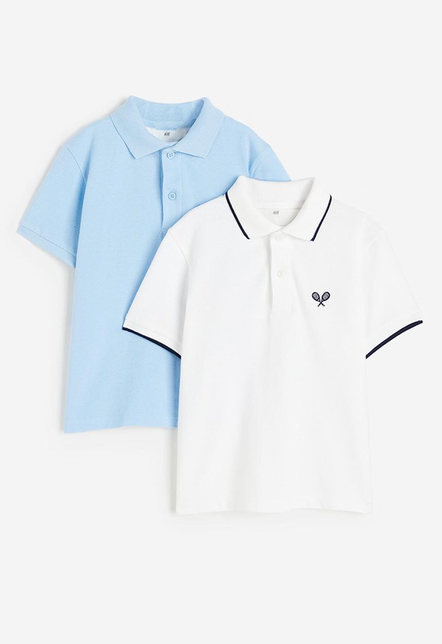 H&M - 2-pack polo shirts - white / light blue