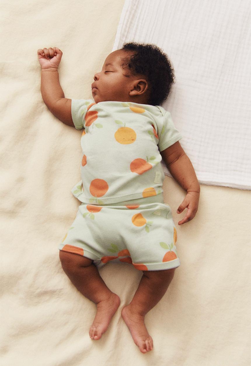 H&M - 2-piece cotton set - light dusky green / fruits 