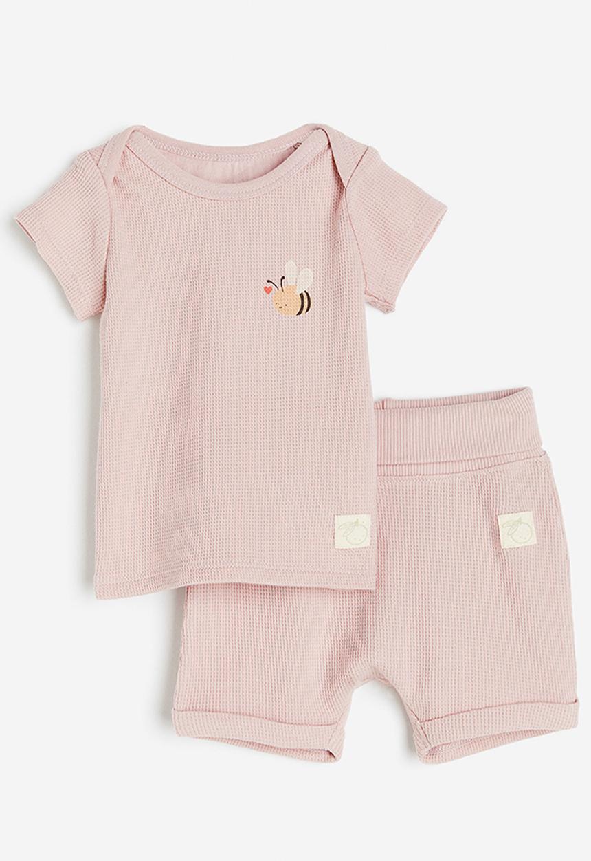 H&M - 2-piece cotton set - dusky pink / bumblebee 