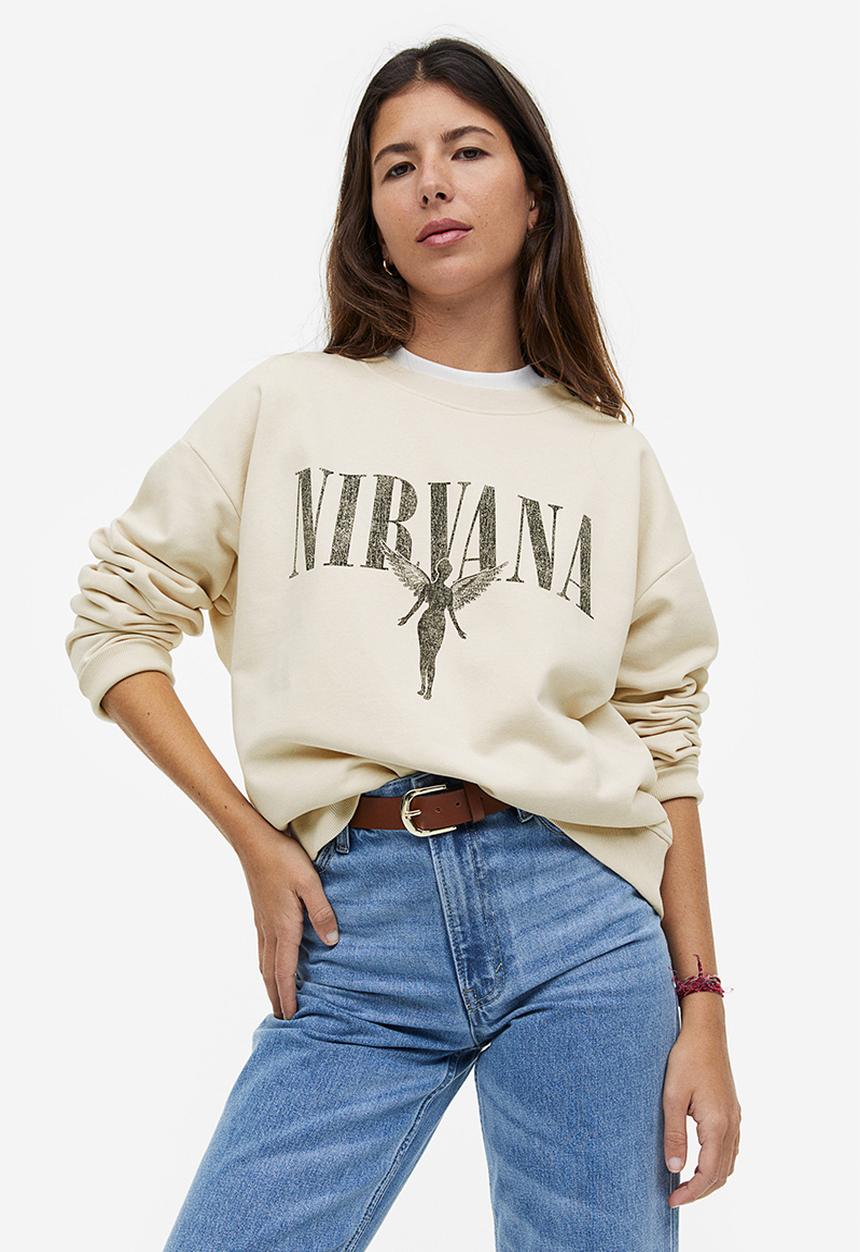 H&M - Motif-detail sweatshirt - light beige nirvana