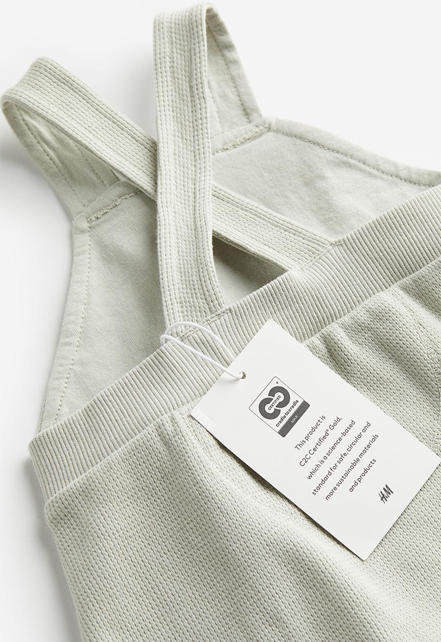 H&M - 2-piece cotton dungaree set - white / light dusky green 