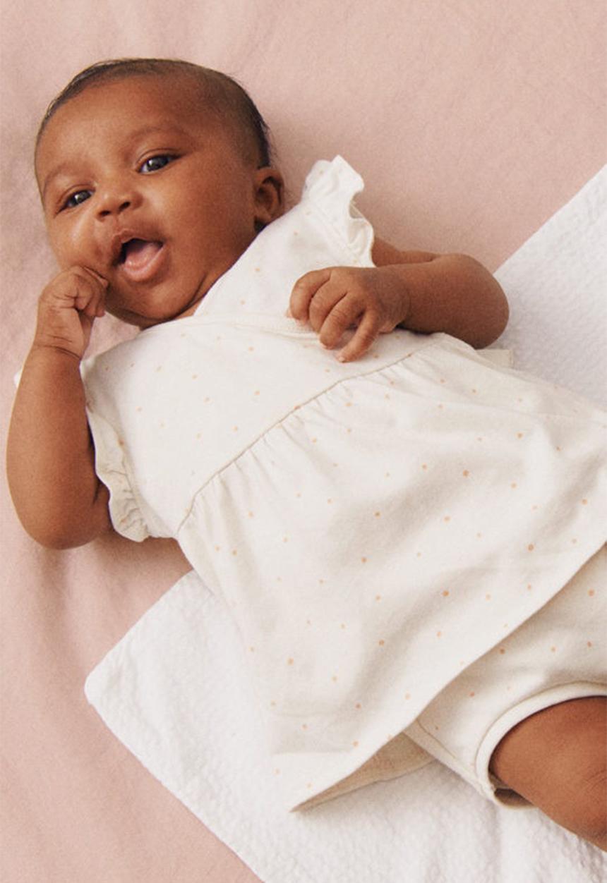 H&M - 2-piece cotton dress set - white / spotted 