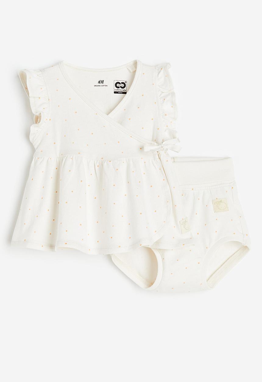 H&M - 2-piece cotton dress set - white / spotted 