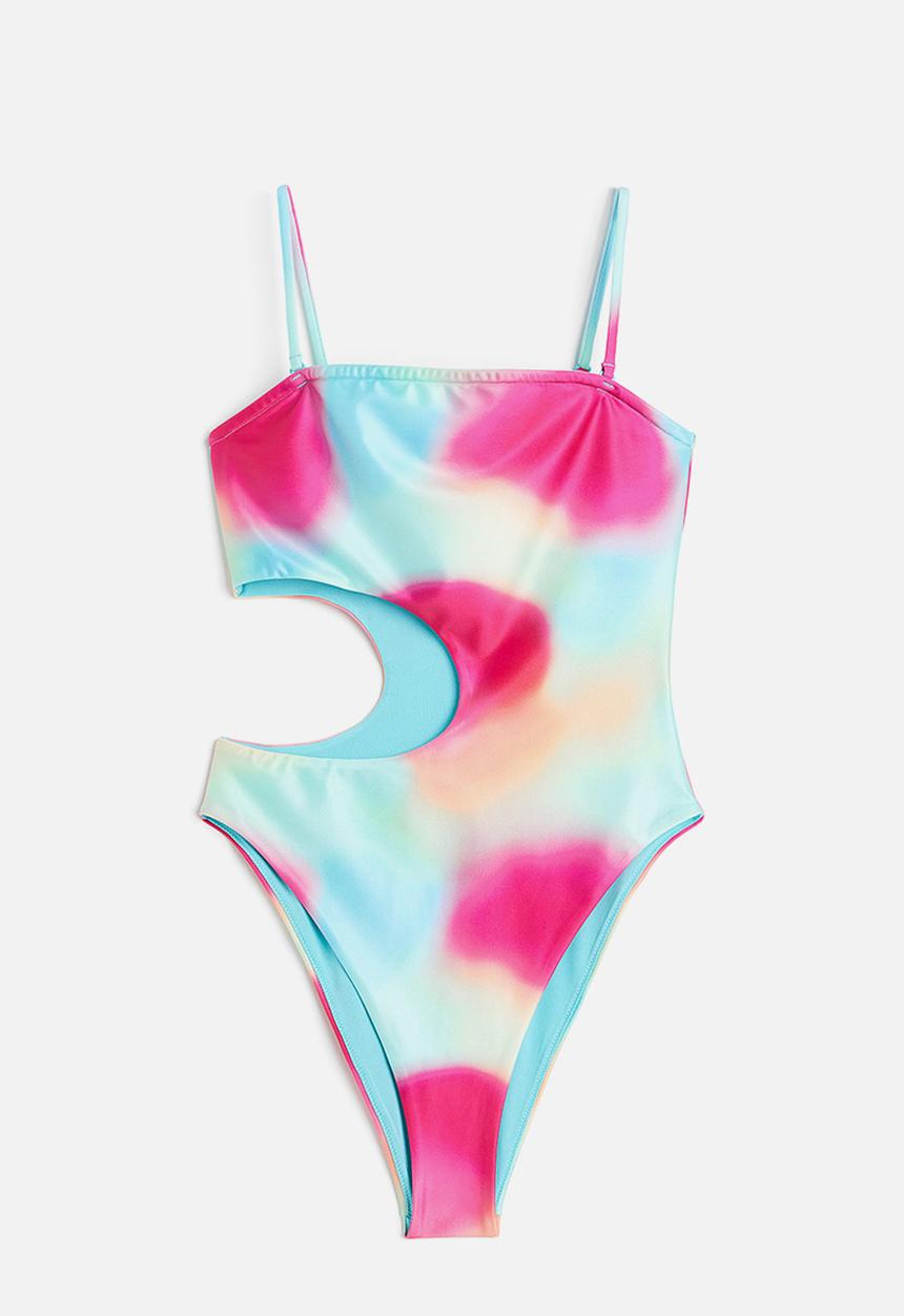 H&M - High leg cut-out swimsuit - pink patterned