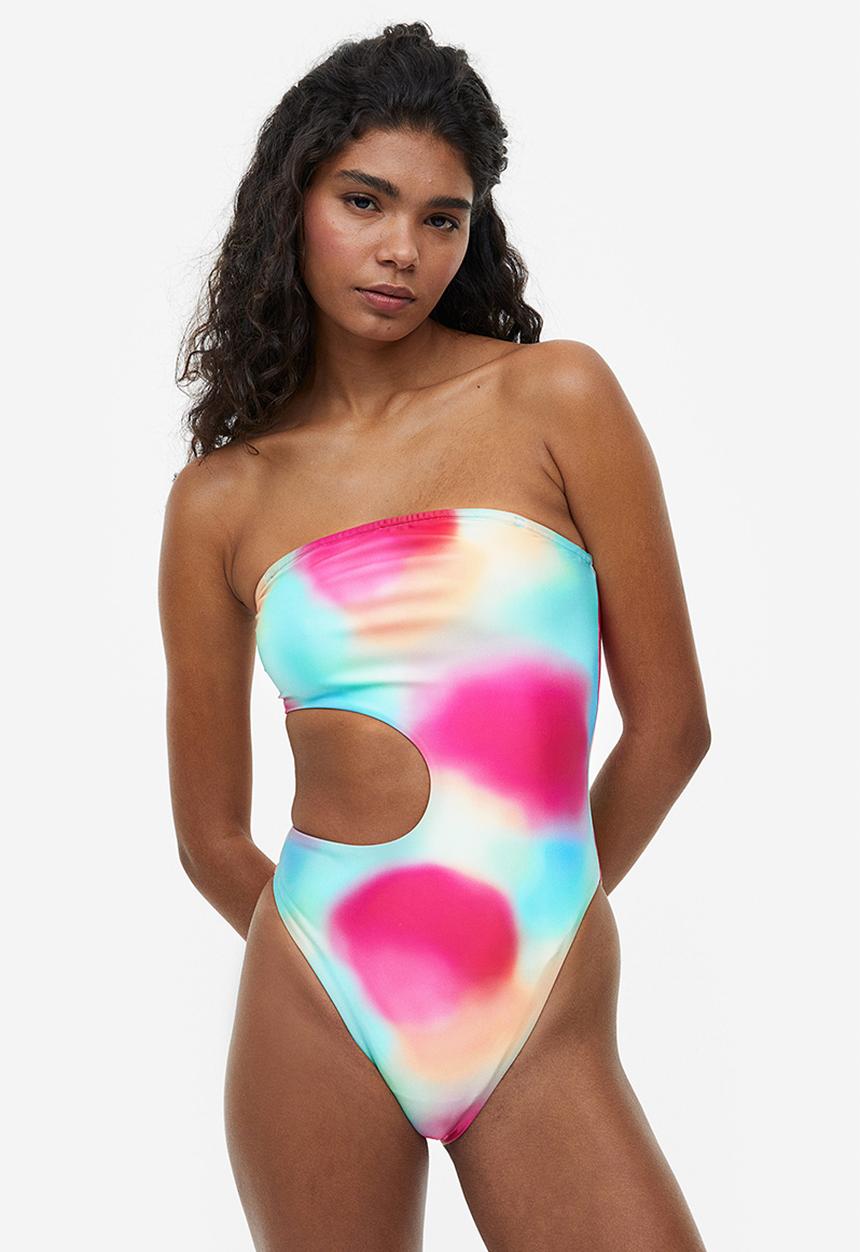 H&M - High leg cut-out swimsuit - pink patterned