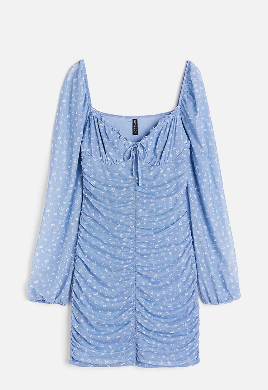 H&M - Gathered mesh dress - light blue floral