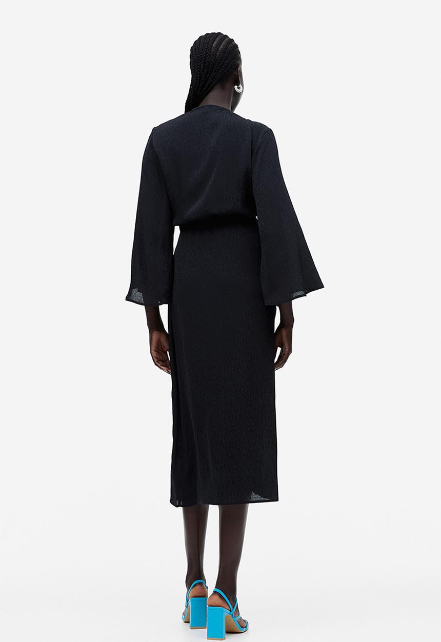 H&M - Jacquard-weave wrap dress - black