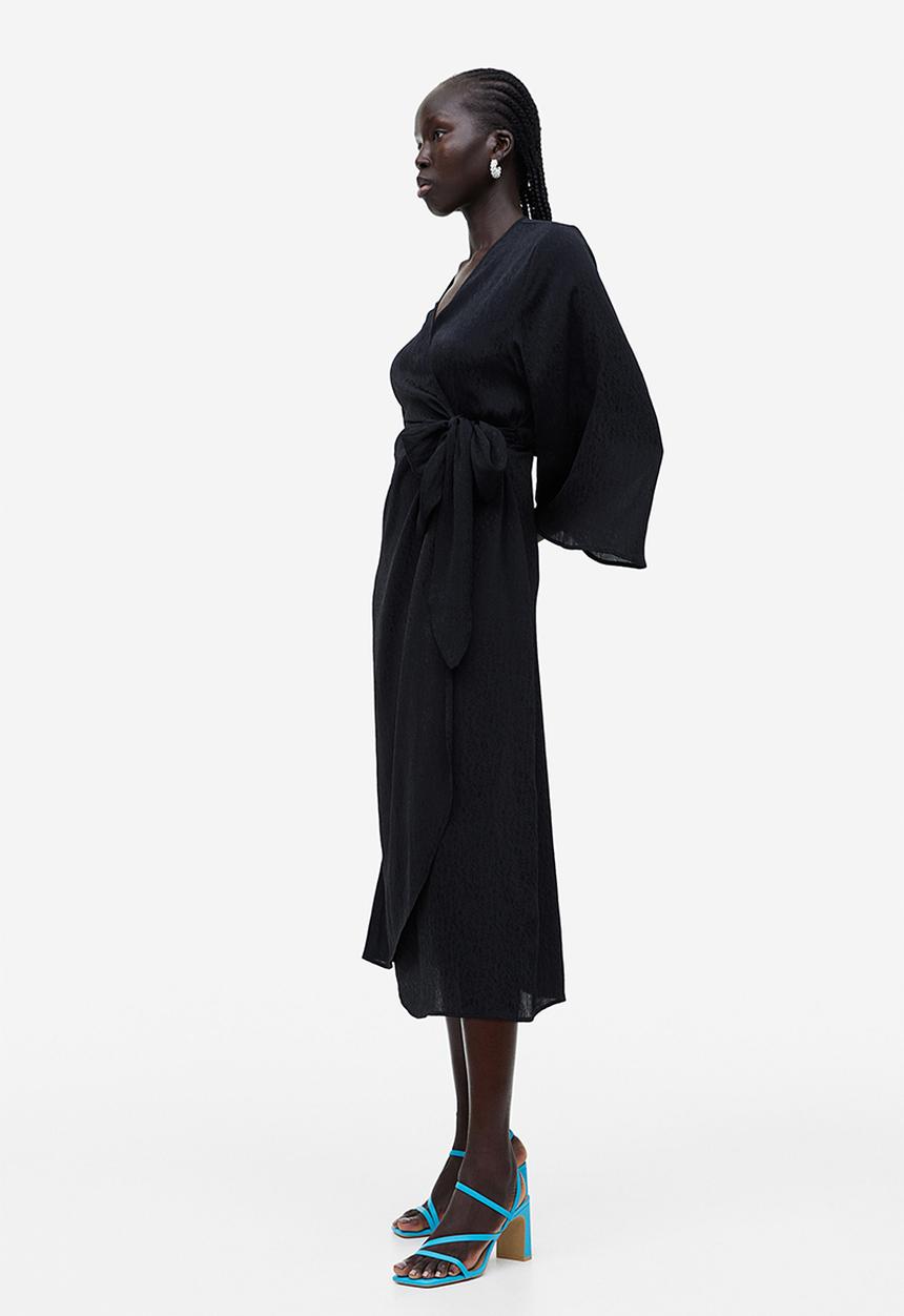 H&M - Jacquard-weave wrap dress - black