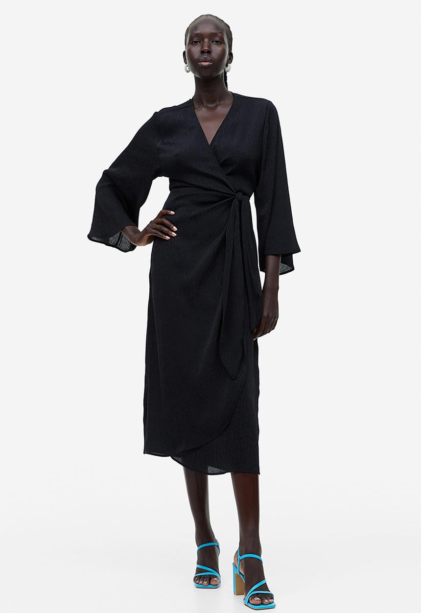 H&M - Jacquard-weave wrap dress - black