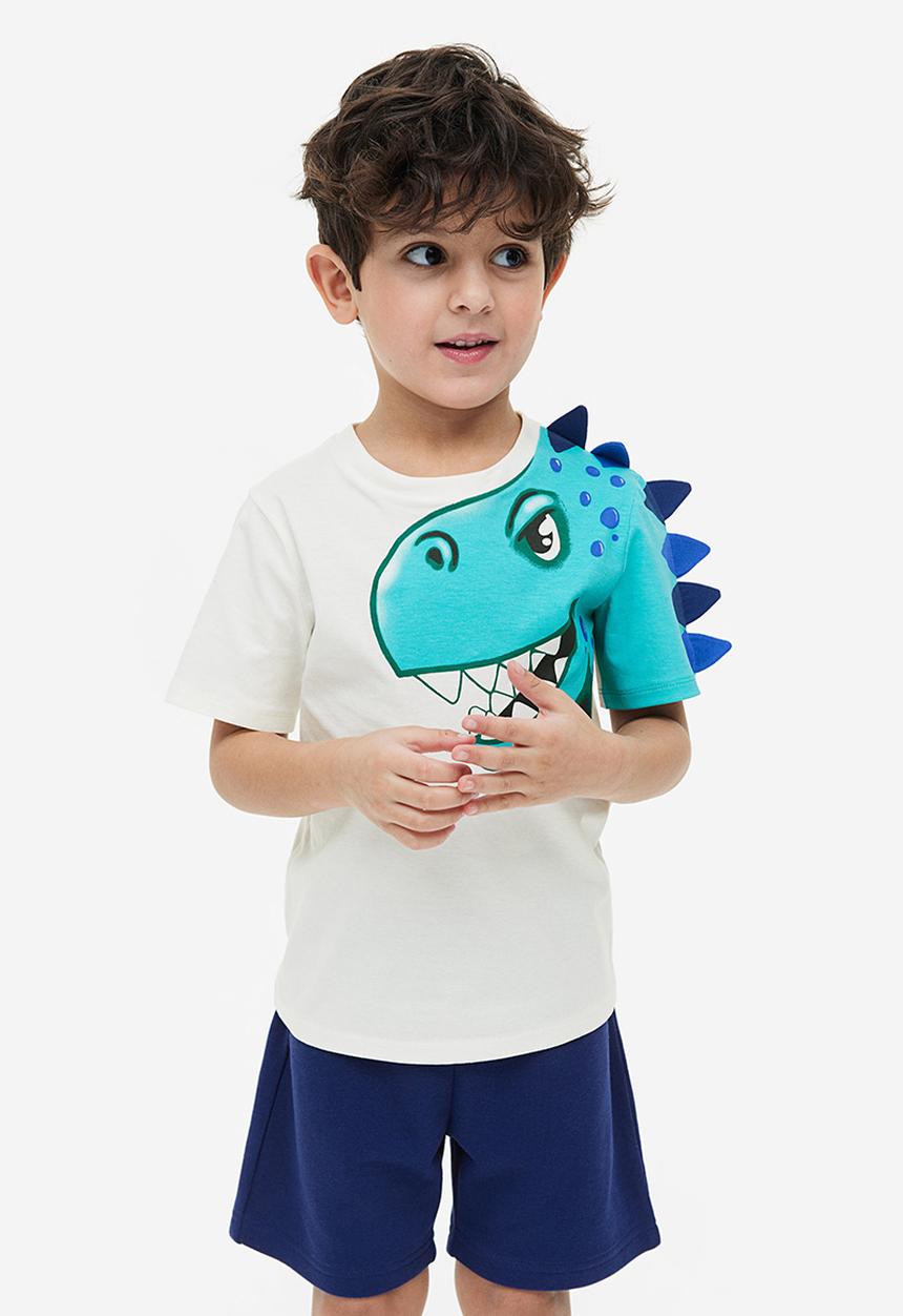 H&M - 2-piece appliquéd set - dark blue / dinosaur