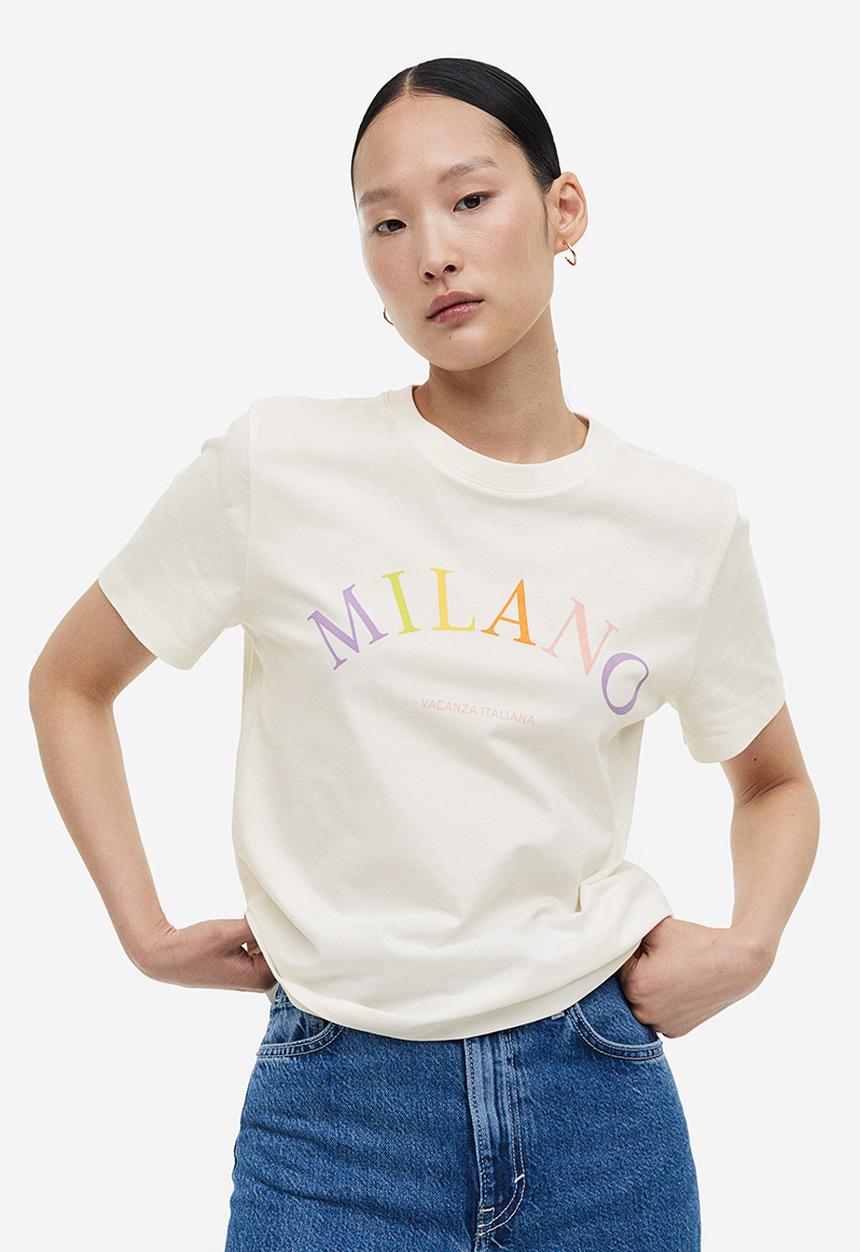 H&M - Printed T-shirt - cream milano