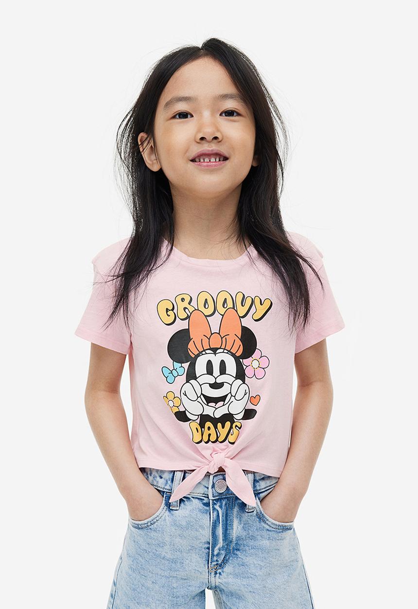 H&M - 2-pack printed tops - light pink / minnie mouse 
