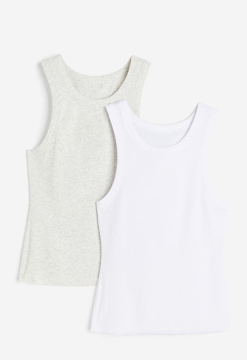 H&M - 2-pack ribbed vest tops - grey,white
