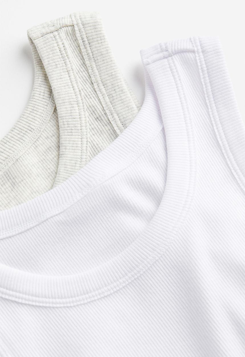H&M - 2-pack ribbed vest tops - grey,white