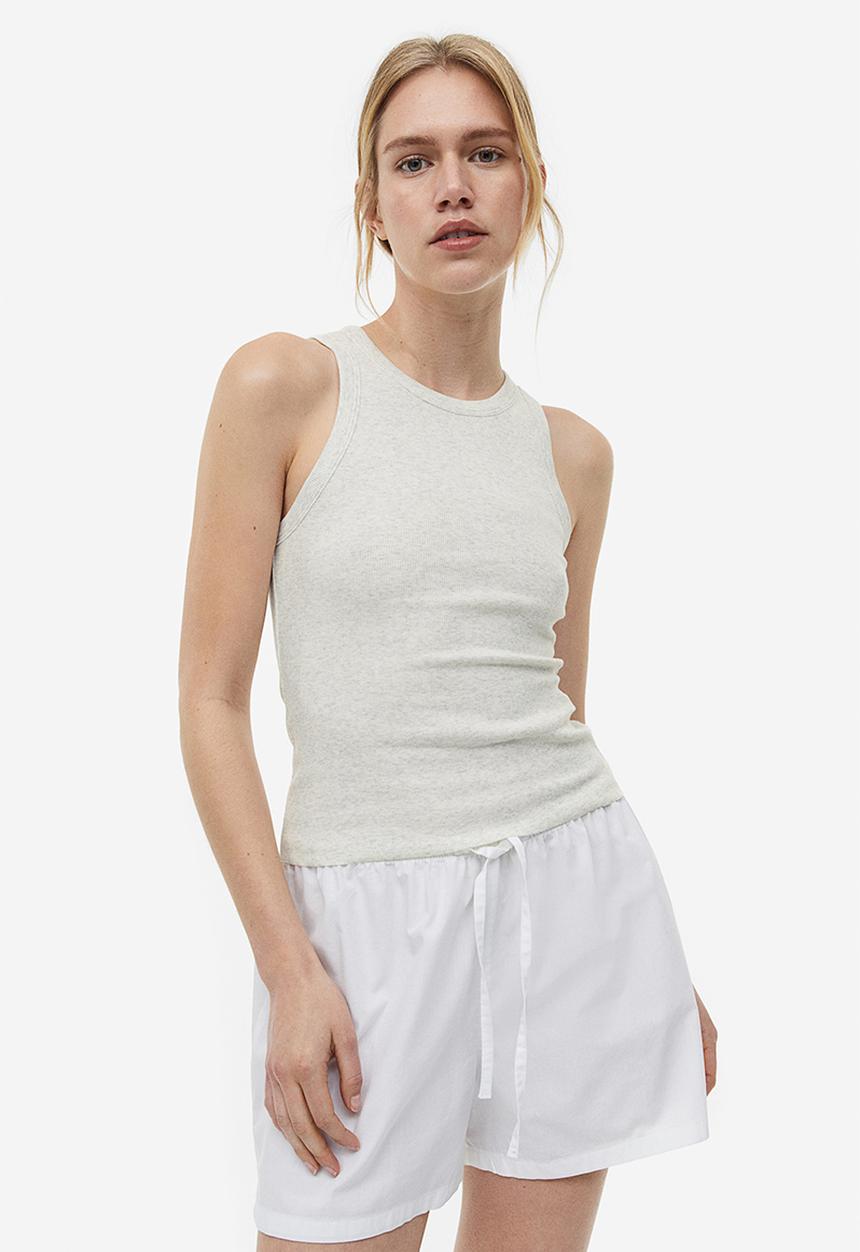 H&M - 2-pack ribbed vest tops - grey,white