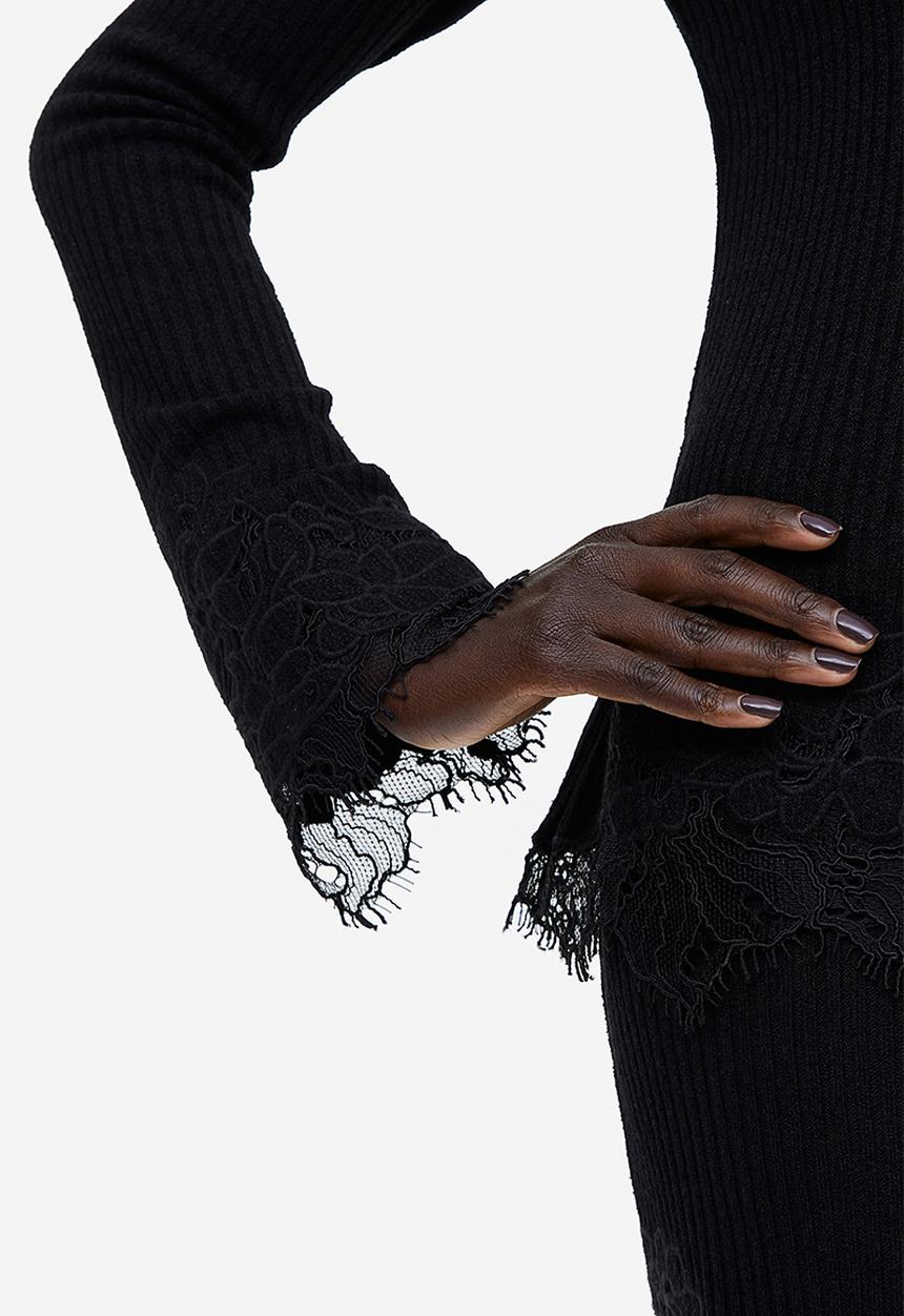H&M - Lace-trimmed ribbed top - black