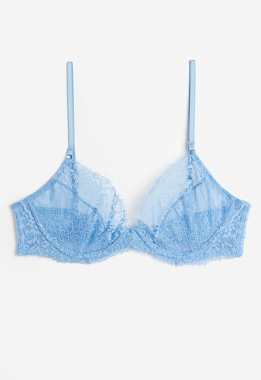 H&M - Non-padded underwired lace bra - light blue 