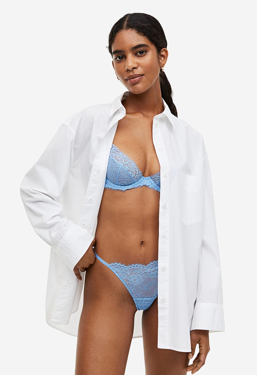 H&M - Non-padded underwired lace bra - light blue 