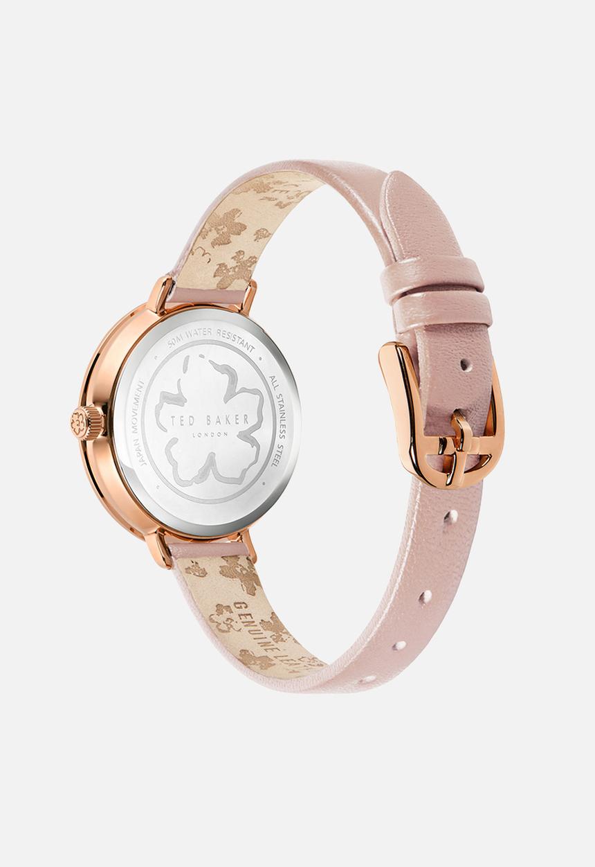 Ted Baker - Sst rose-gold casesilver-tone dial pink leather strap