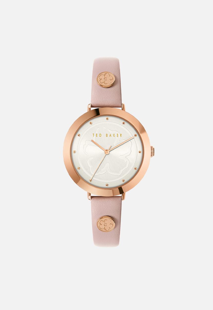 Ted Baker - Sst rose-gold casesilver-tone dial pink leather strap
