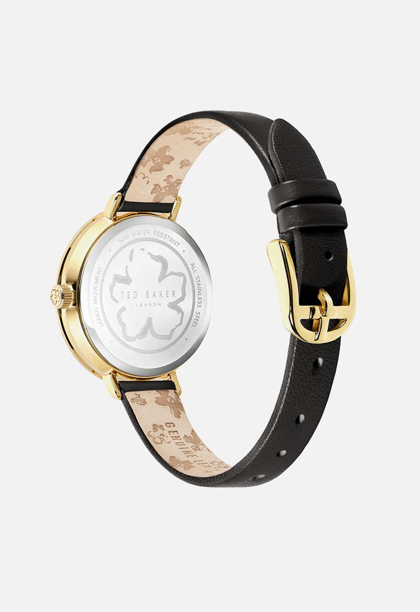 Ted Baker - Sst yellow-gold case gold sunray dialblack leather strap